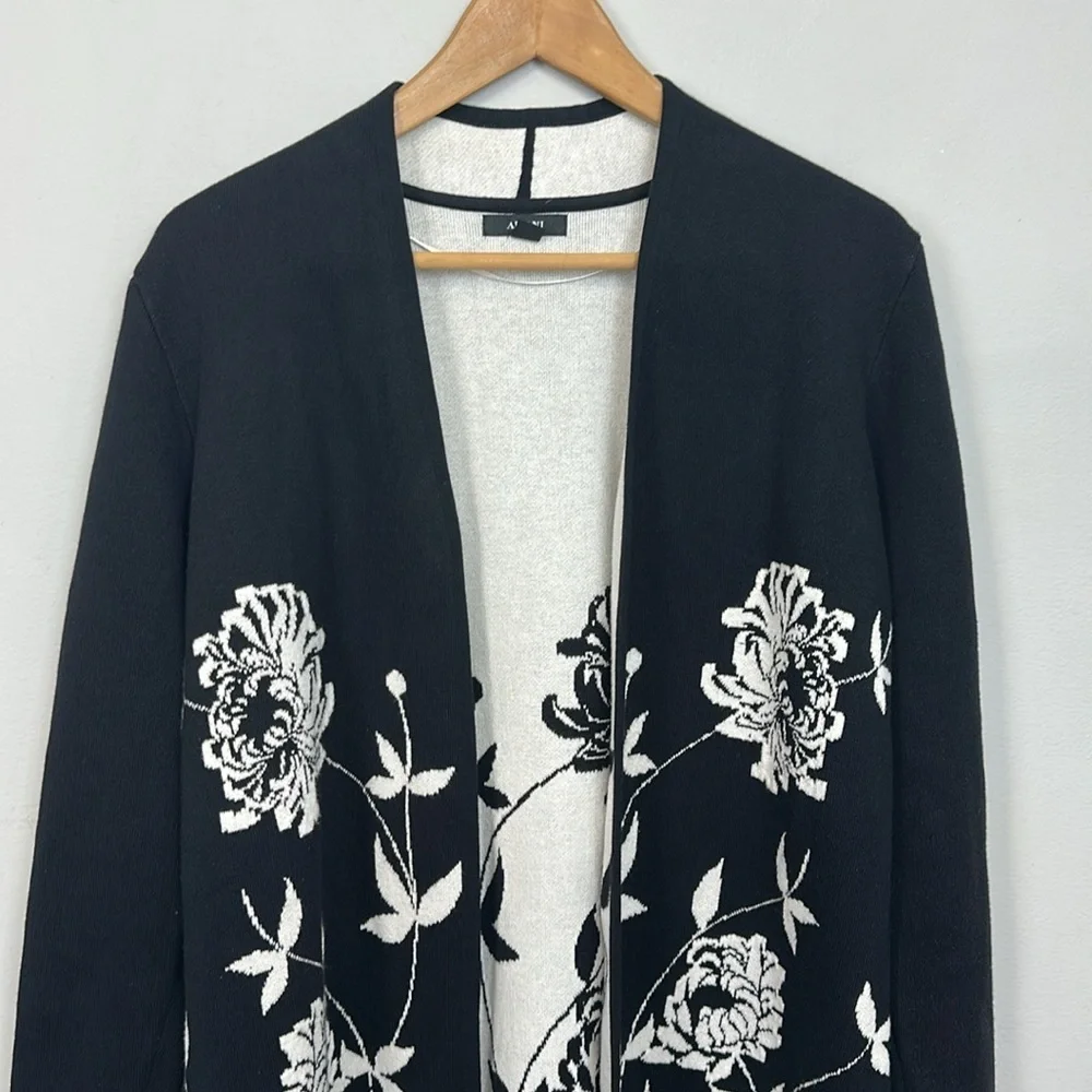 ALFANI Arched Garden Open Cardigan Black Sz S